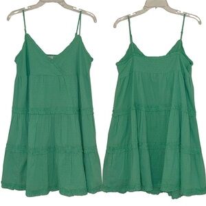 Sadie and Sage Green Swiss Dot Sleeveless Tiered Boho Beachy Dainty Mini Dress